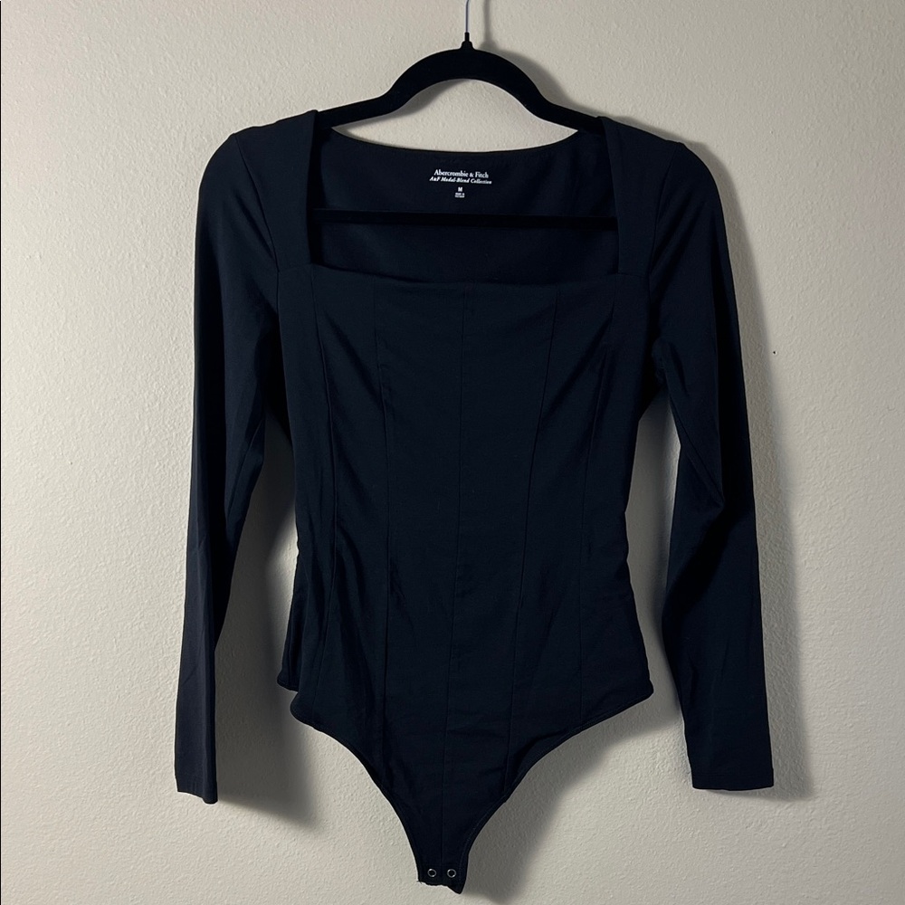 Abercrombie & Fitch Squareneck Long Sleeve Bodysuit Black Modal Size M